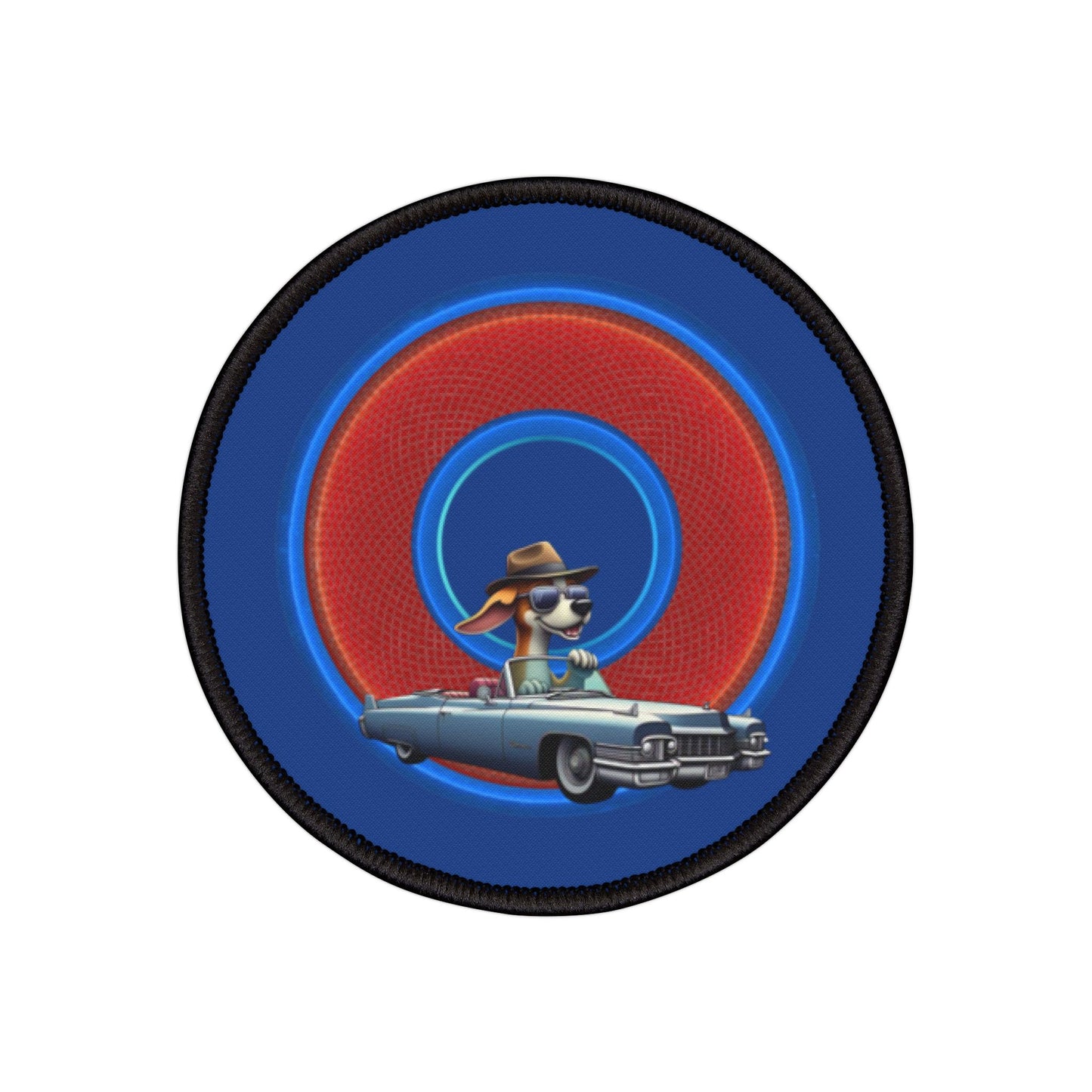 Iron-On Donut Patch - "Jimmy's Runaway Donut Patch" - rustic red/blue donut - variant 1
