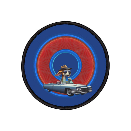 Iron-On Donut Patch - "Jimmy's Runaway Donut Patch" - rustic red/blue donut - variant 1