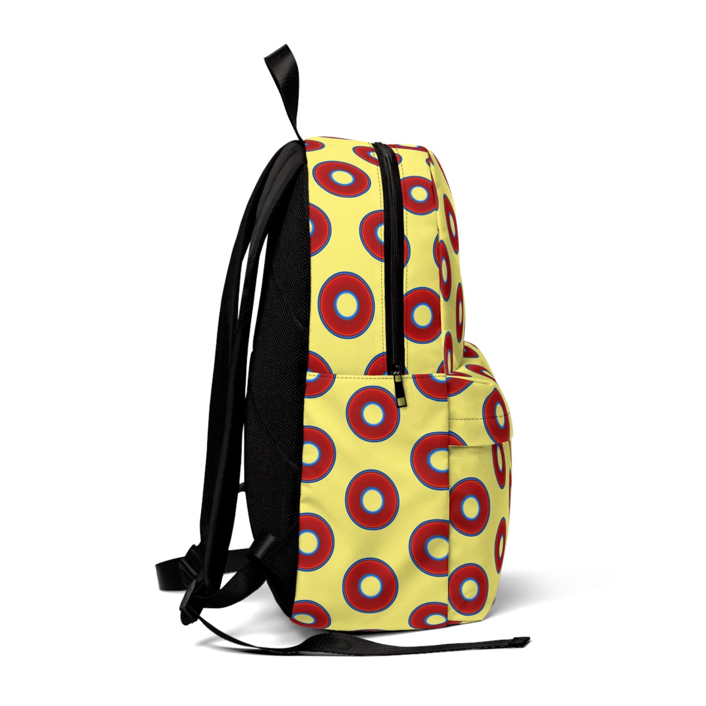 Donut Backpack - red vivid donuts w/yellow background