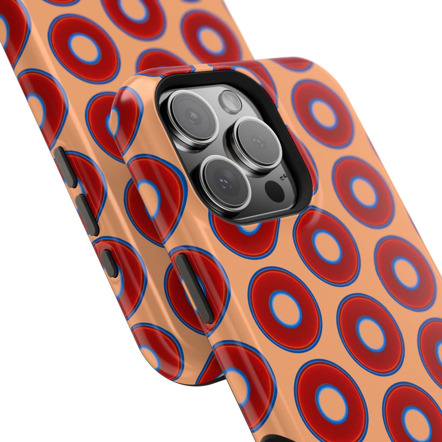 Impact-Resistant Lumpy Donut Case - red vivid donut print w/peach background