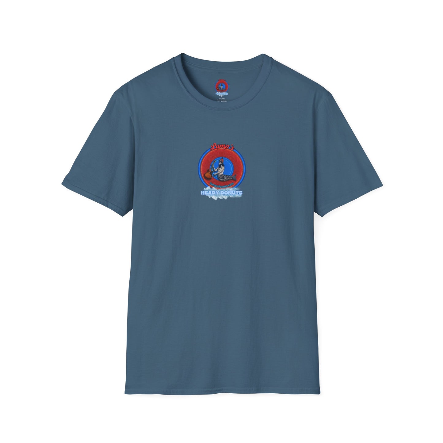Classic Donut Tee - Unisex Soft-Style - "Lump's Heady Donuts Logo" - series 1.0  - red/blue rustic donut