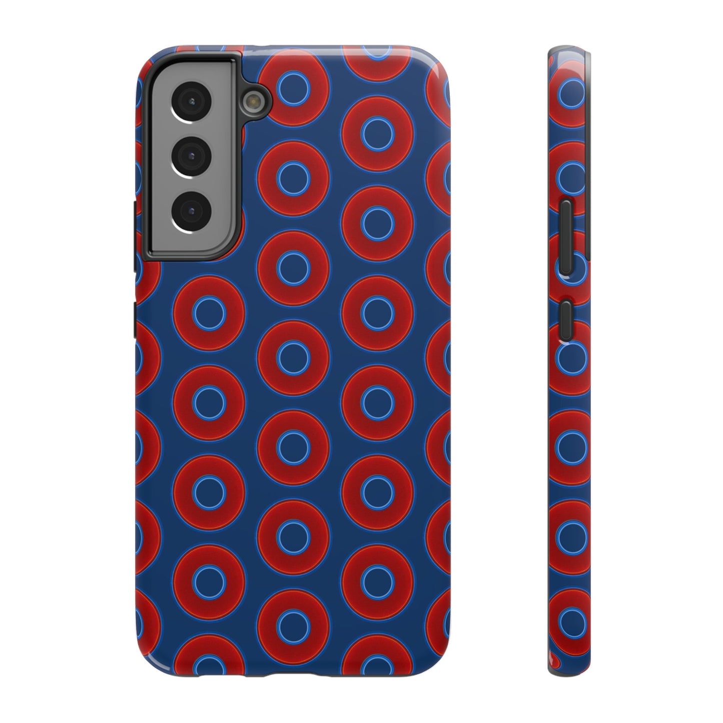 Impact-Resistant Lumpy Donut Case - red vivid donut print w/Atlantic navy blue background