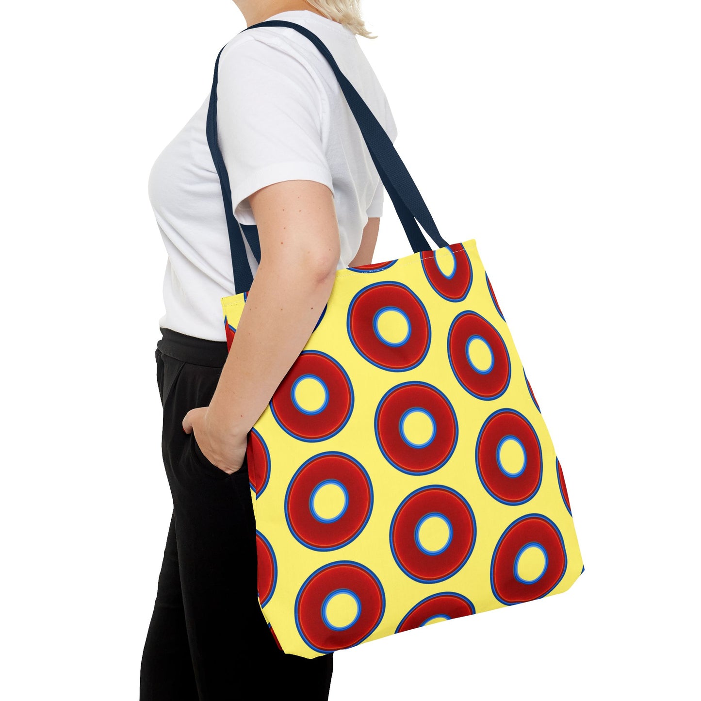 Lumpy Beach/Tote Bag - red vivid donuts w/yellow background