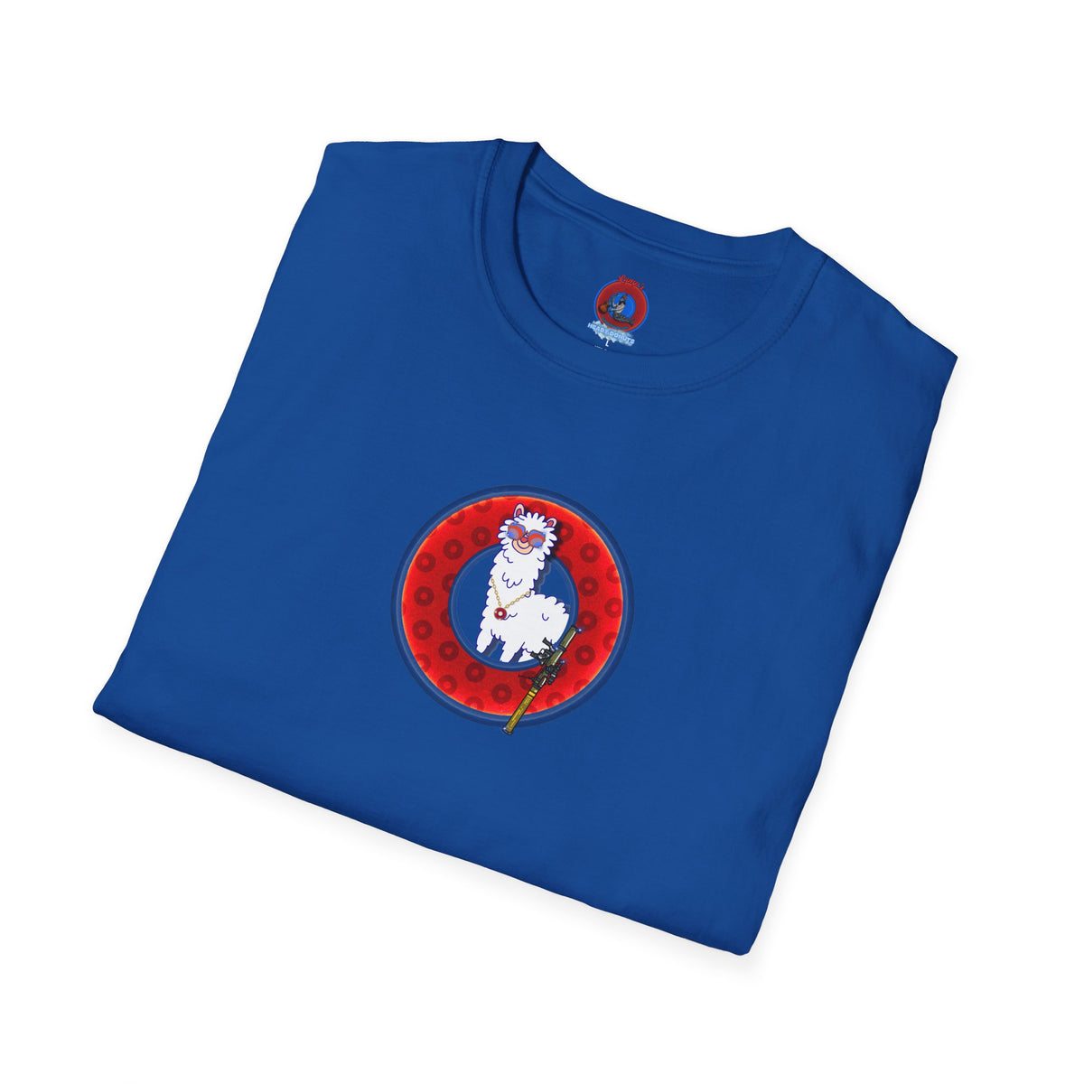 Classic Donut Tee - Unisex Soft-Style - "Medium Paced Llama Donut" - red/blue widemouthed paradox donut