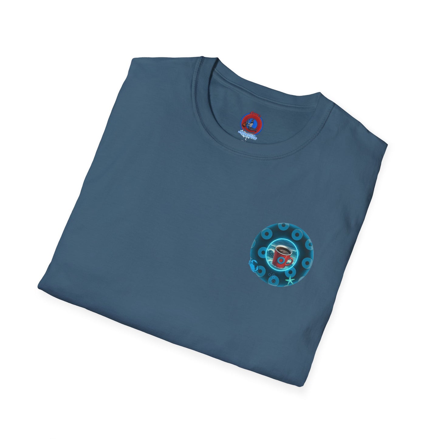 Classic Donut Tee - Unisex Soft-Style - "The Leaky Cup" - paradoxical blue/teal ocean donut -