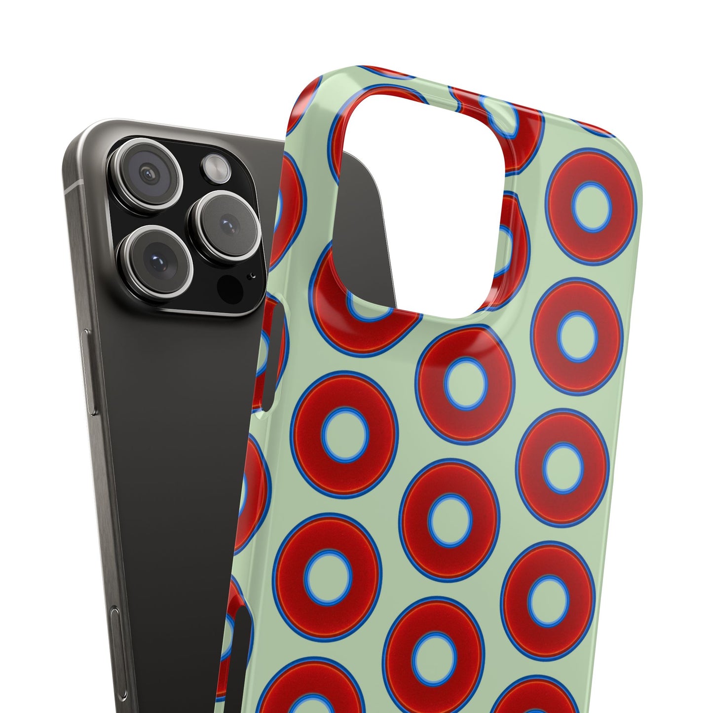 Lumpy Donut Snap Case - red vivid donut print w/seafoam green background