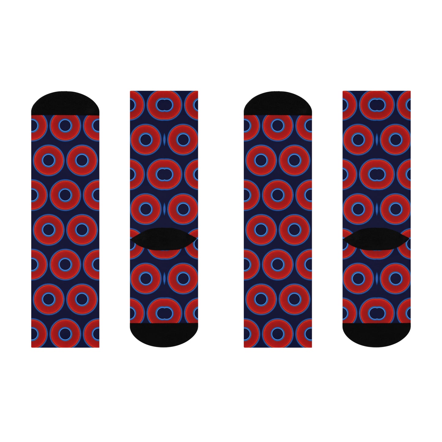 Lumpy Sox - cushioned crew - vivid red donut print w/dark navy blue background