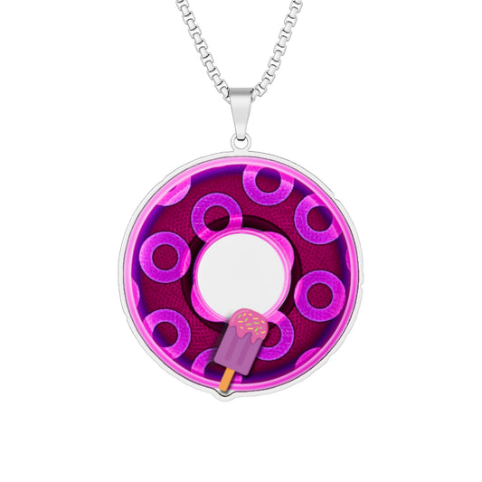 Lump's Heady Donut Necklace - 1" x 1" Stainless Steel Pendant - "Wooked Cream Dairy - YEMSG Donut - Ice Cream Bar" - magenta/purple rustic paradox donut - variant 1