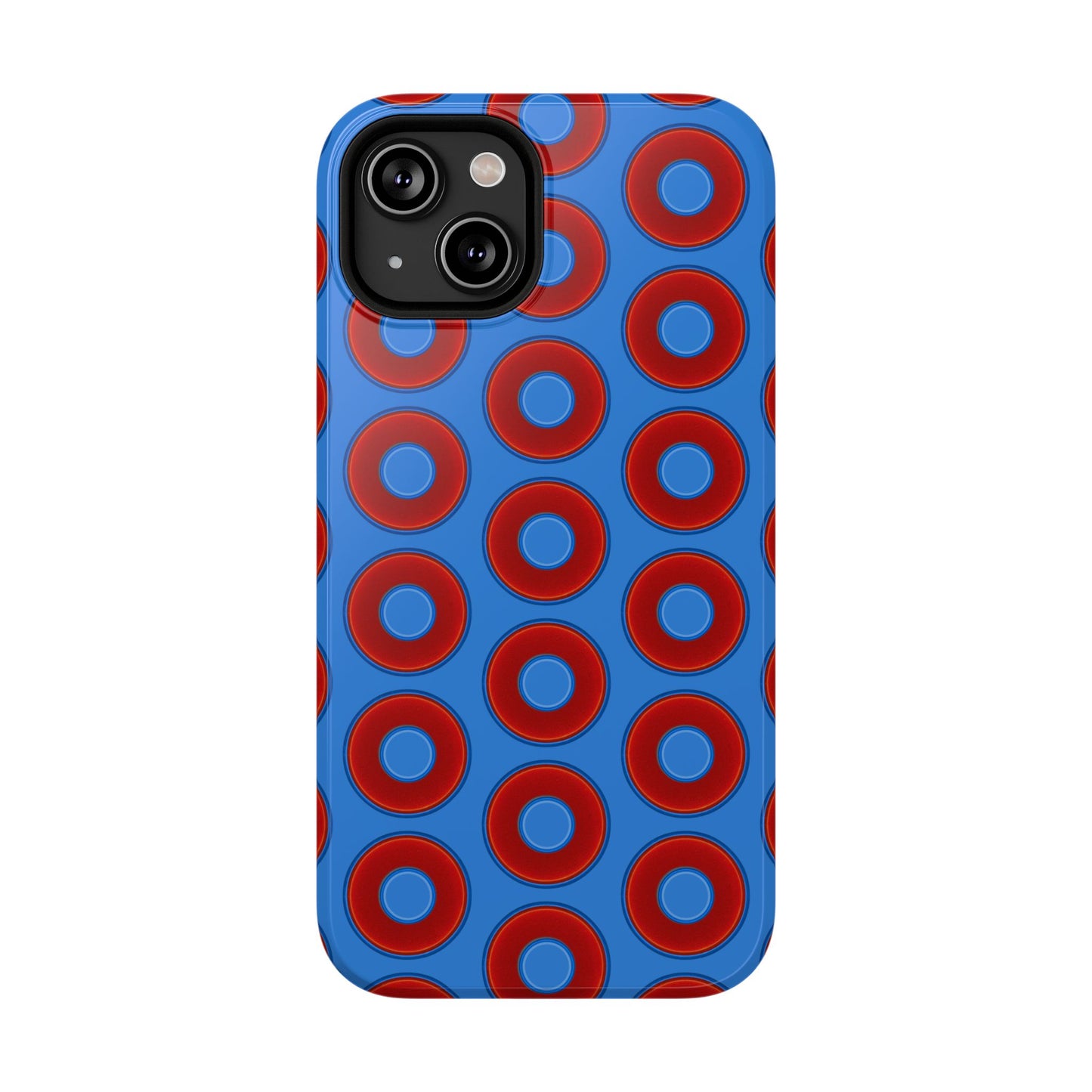 Impact-Resistant Lumpy Donut Case - red vivid donut print w/light royal blue background