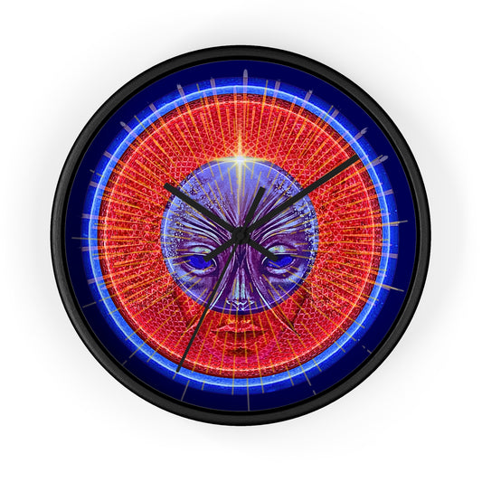 Lumpy Wall Clock - "Conjurers of Awesome" - variant 3 - rustic red/blue donut w/navy background