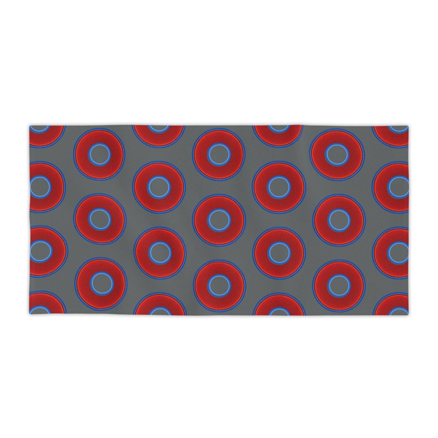 Lumpy Donut Towels - vivid red donuts w/dark gray background
