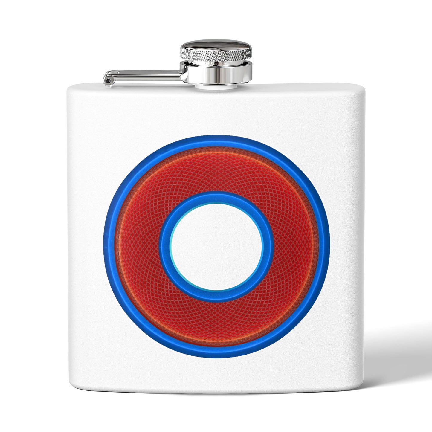 Lump's Donut Flask 6 oz - rustic red/blue donut - [*w/your choice of 6 backgrounds]