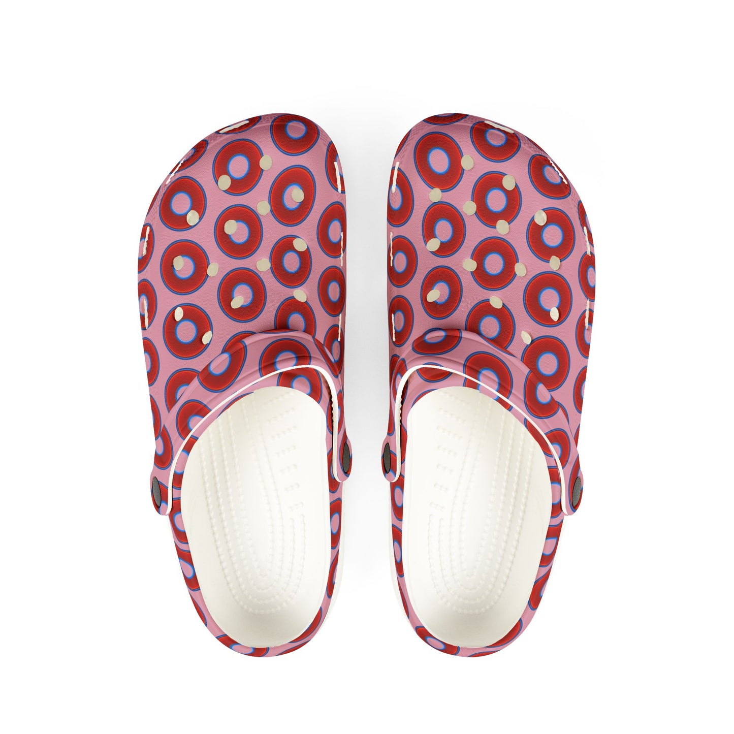 Spatchcocks - donut slip-on shoes - vivid red donuts w/pale magenta background [unisex]