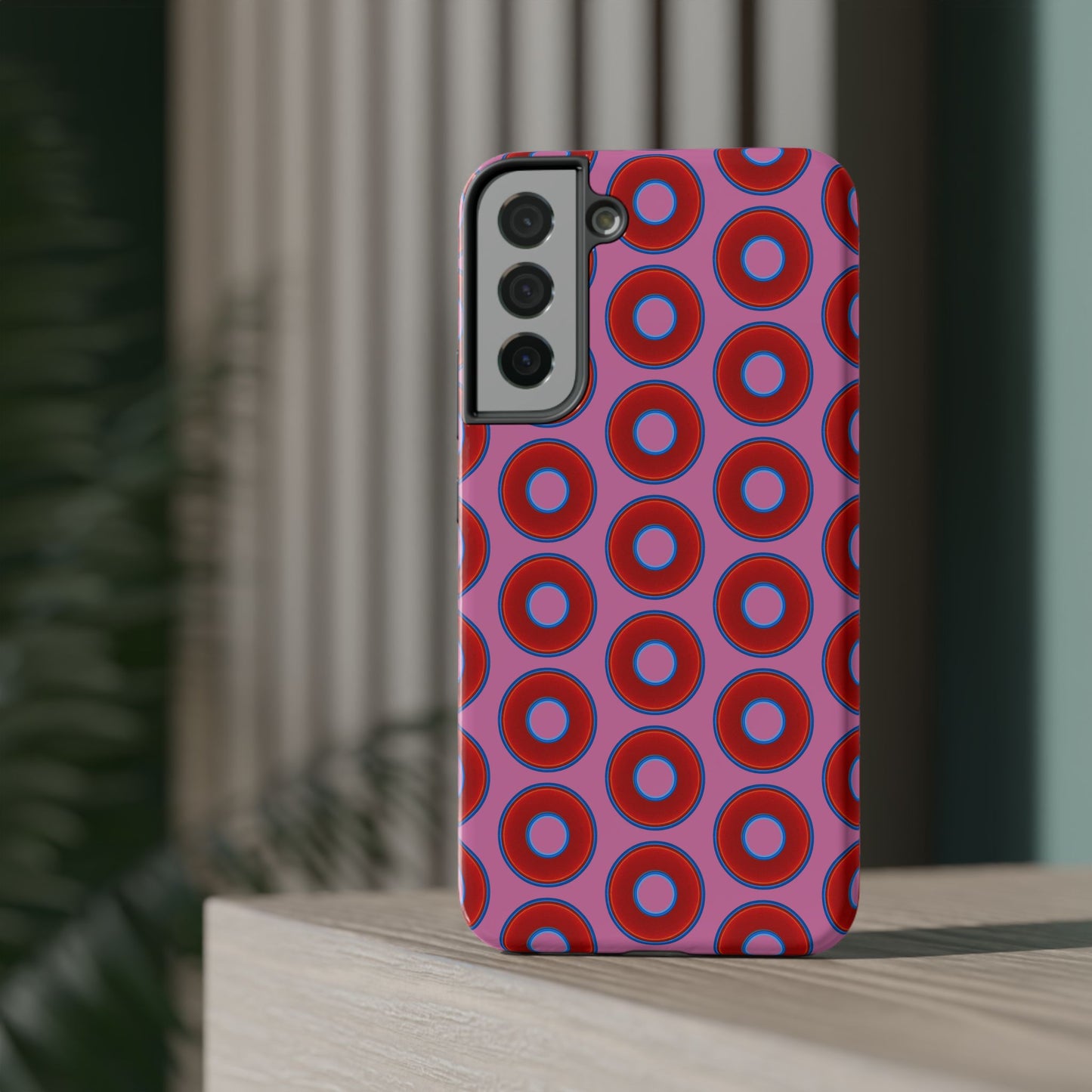 Impact-Resistant Lumpy Donut Case - red vivid donut print w/pink background