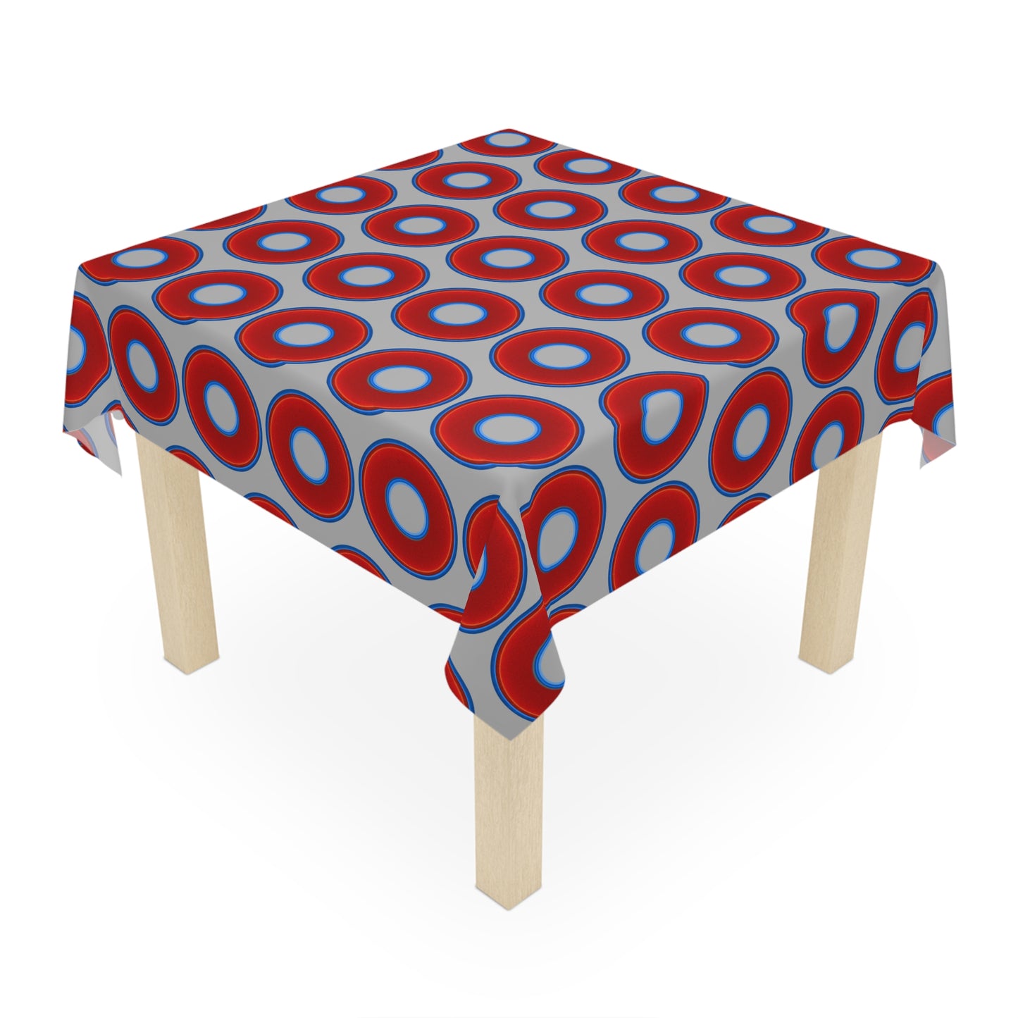 Lumpy Tablecloth - 55.1" x 55.1" - vivid red donuts w/light gray background
