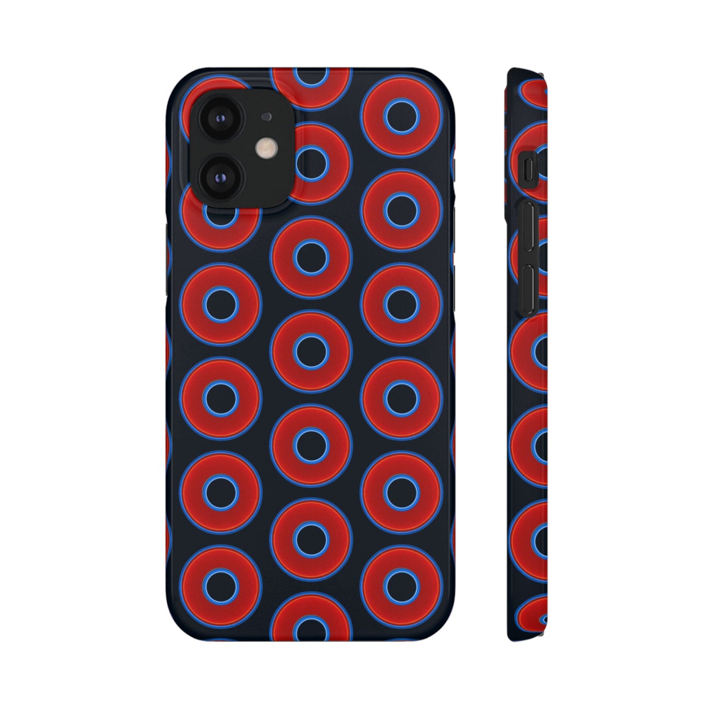Lumpy Donut Snap Case - red vivid donut print w/blue charcoal background