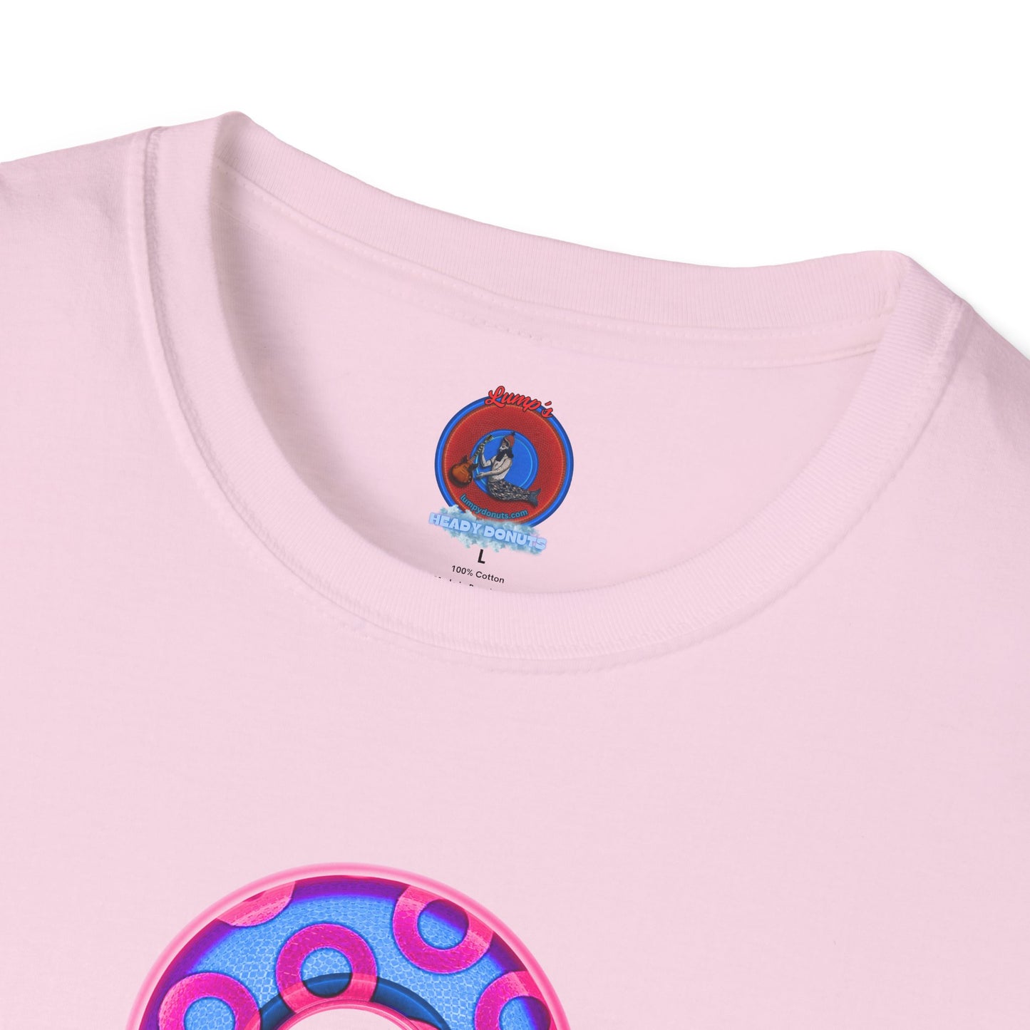 Plain Donuts/Unisex Soft-Style - "Plain Rustic Paradoxical Donuts" - light blue/magenta donuts