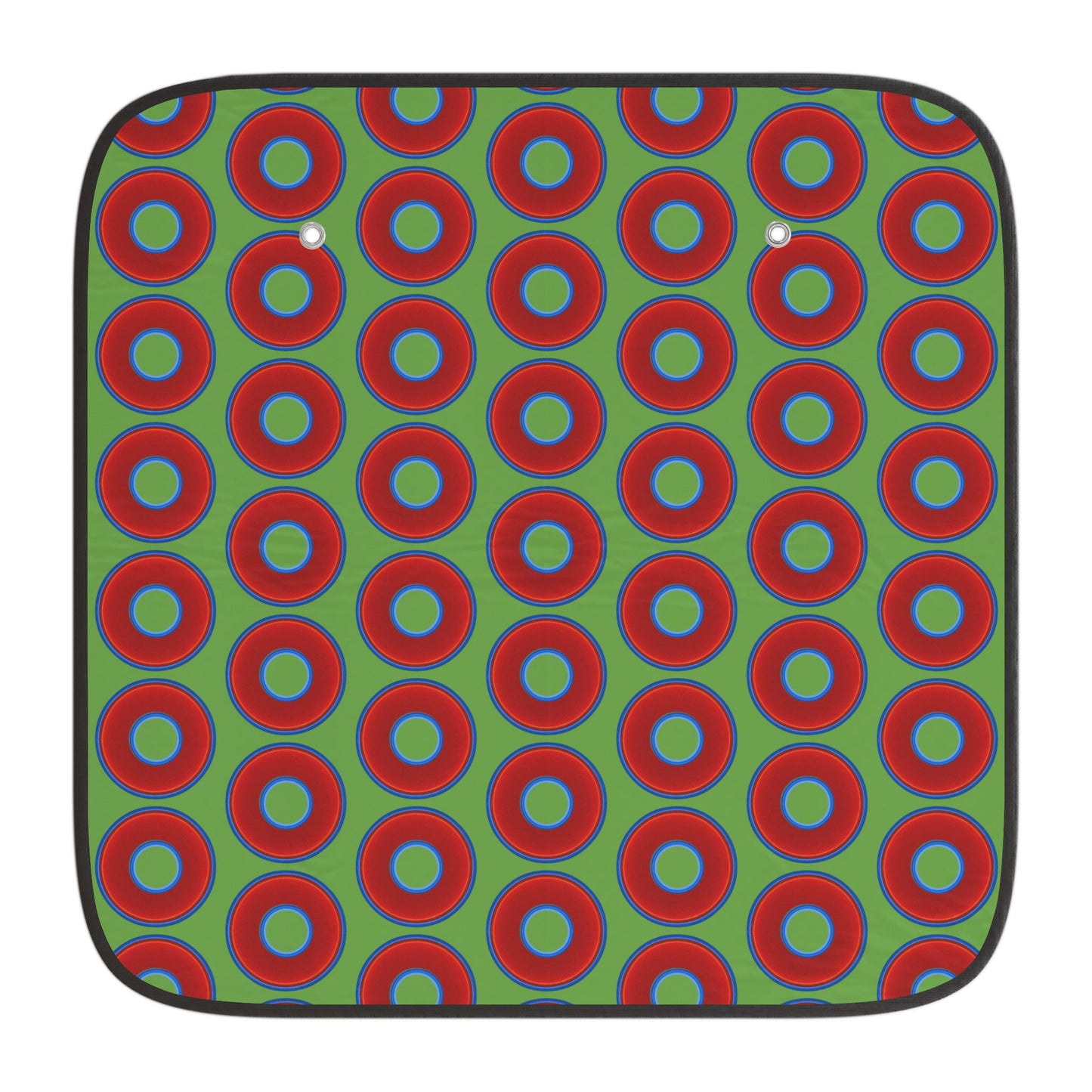 Automotive Donut Sun Shade - red vivid donuts w/light green background