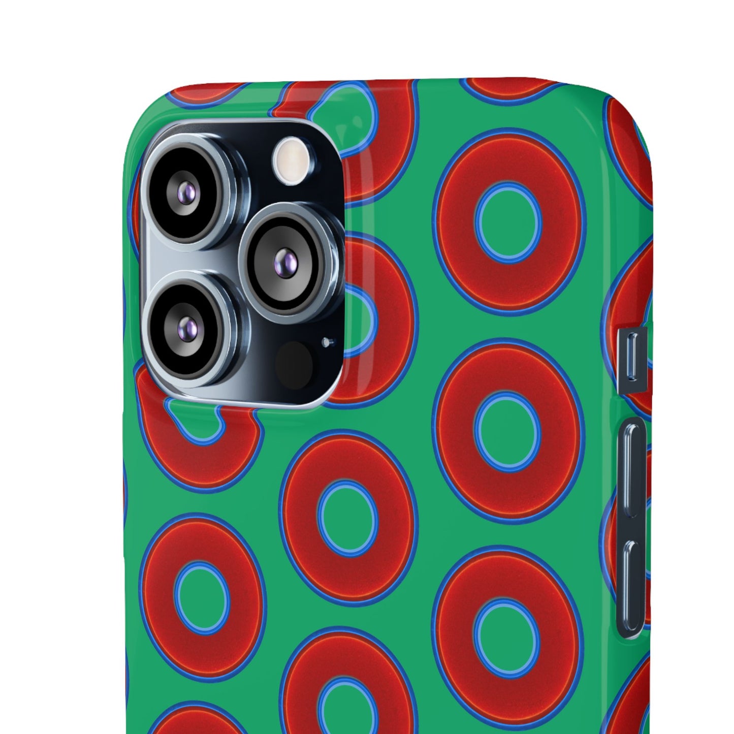 Lumpy Donut Snap Case - red vivid donut print w/jade green background