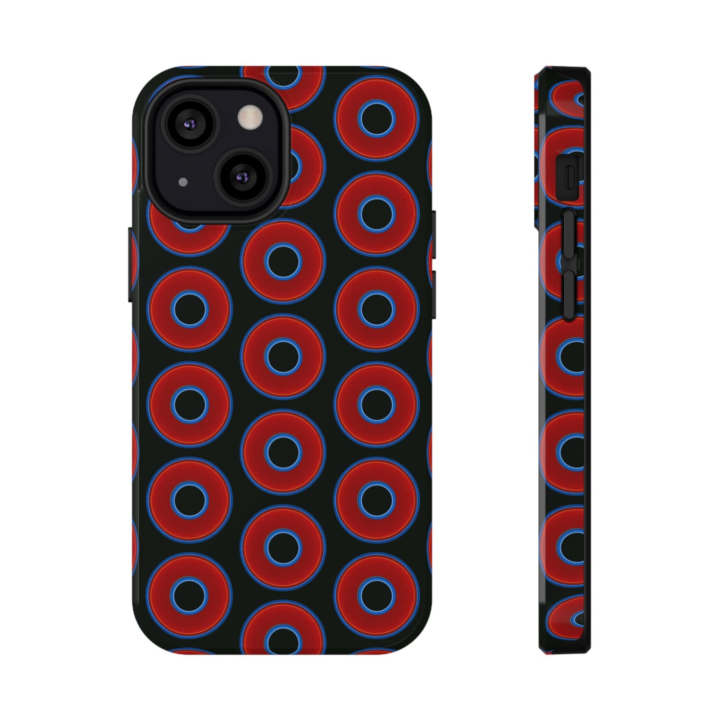 Impact-Resistant Lumpy Donut Case - red vivid donut print w/midnight moss background