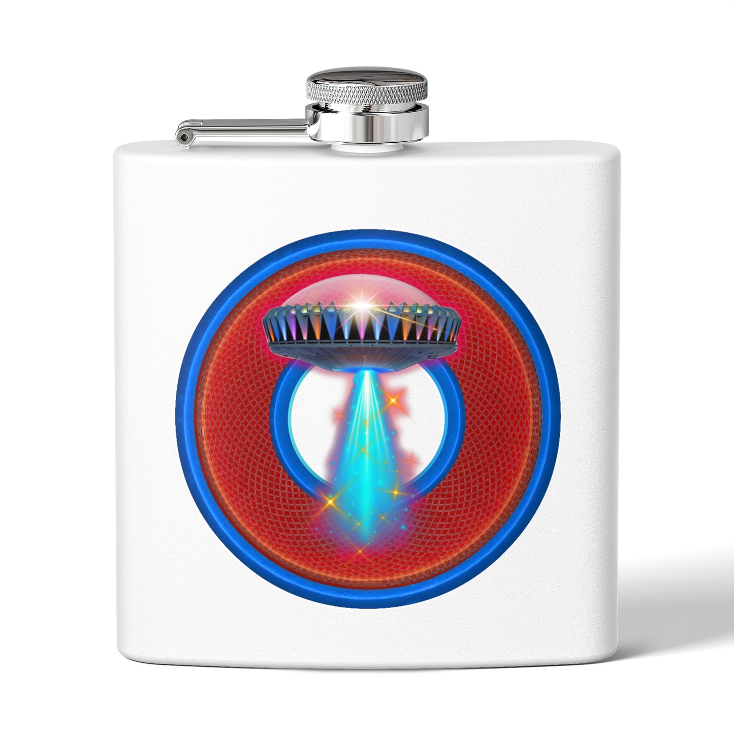 Lump's Donut Flask 6 oz -  "The Mother of All Flasks" - red/blue rustic donut - [*w/your choice of 6 backgrounds]