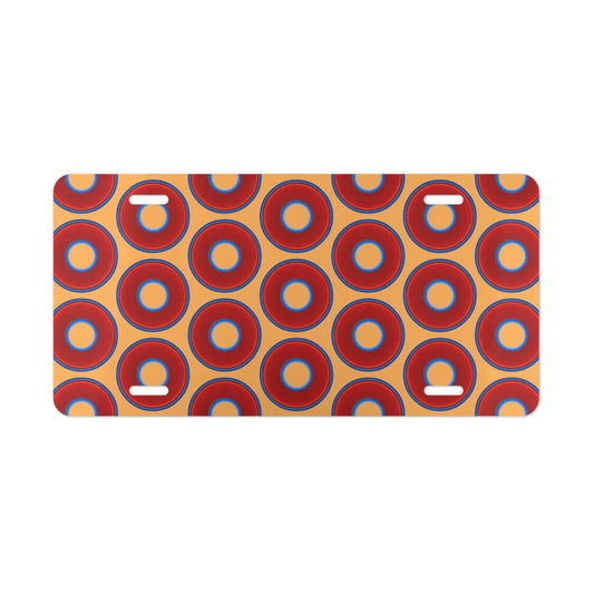 Lumpy Donut Vanity Plate - red vivid donut print w/creamsicle orange background