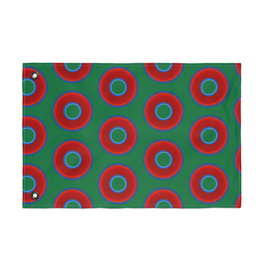 Lumpy Flagpole Sitters - Donut Flags [12" x 18"] - red vivid donut print w/green background