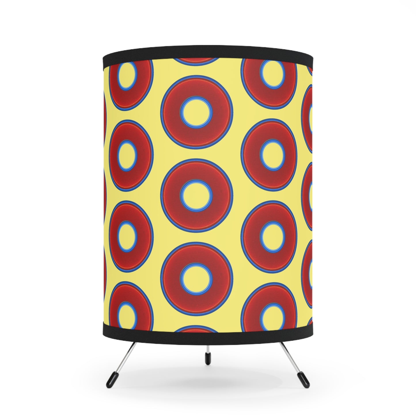 Lumpy Tripod Donut Lamp - vivid red donuts w/yellow background