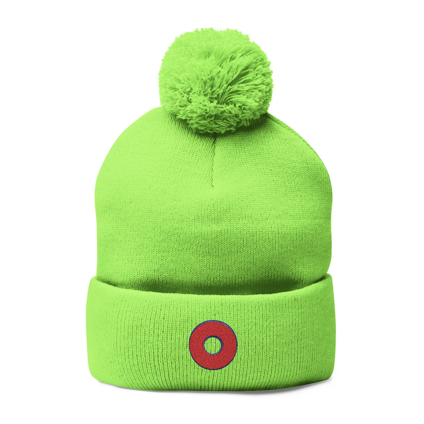 Embroidered Donut Beanie -w/pom pom