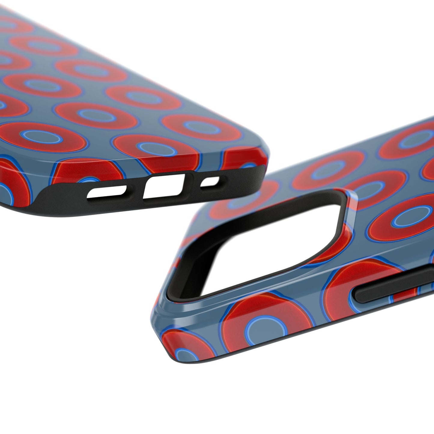 Impact-Resistant Lumpy Donut Case - red vivid donut print w/steel blue background