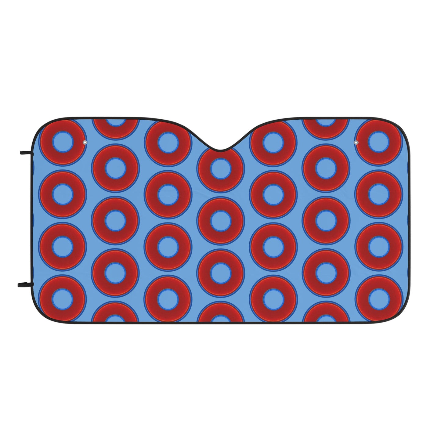 Automotive Donut Sun Shade - red vivid donuts w/light blue background
