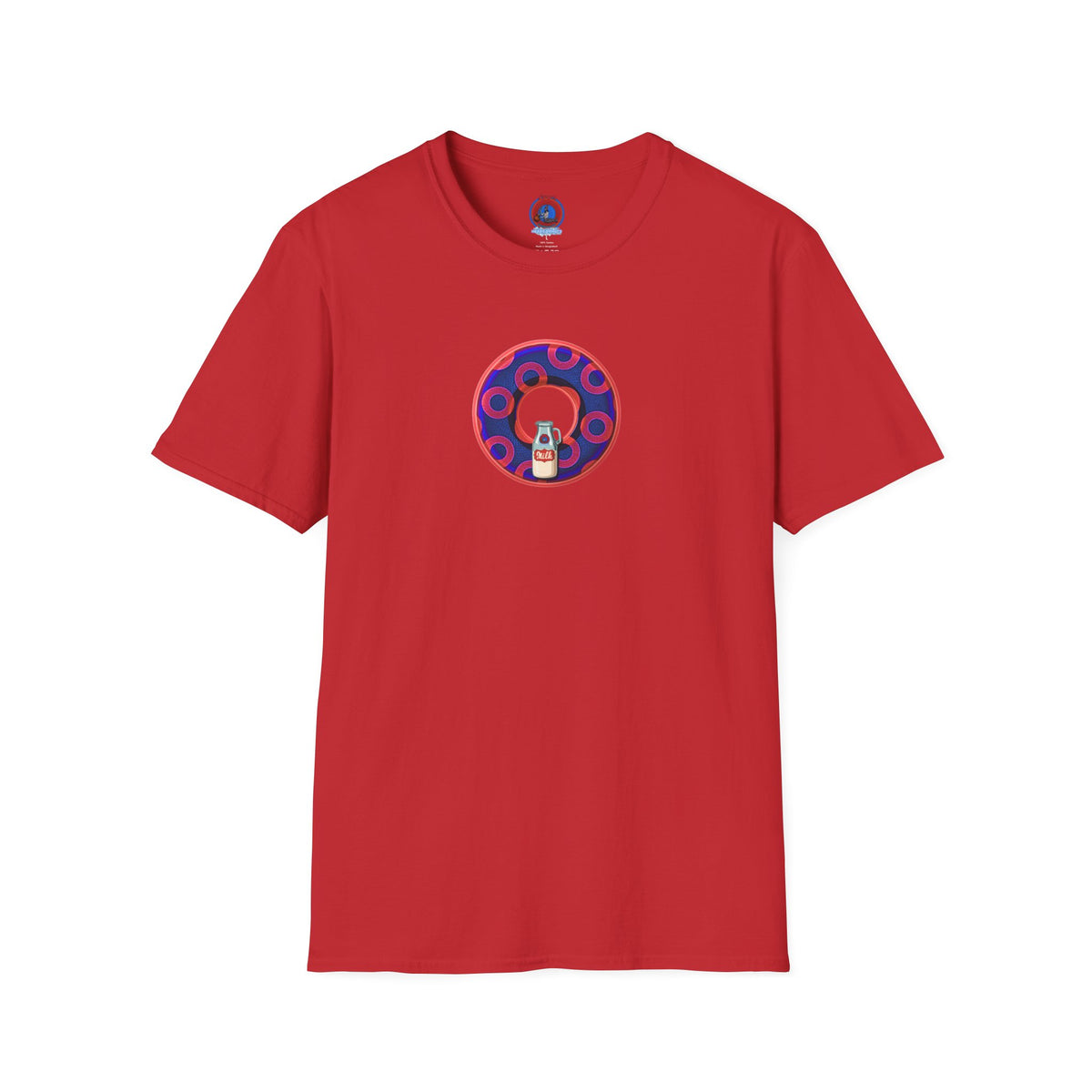 Classic Donut Tee - Unisex Soft-Style - "Wooked Cream - YEMSG Donut " - dark electric blue/red rustic paradox donut - variant 2