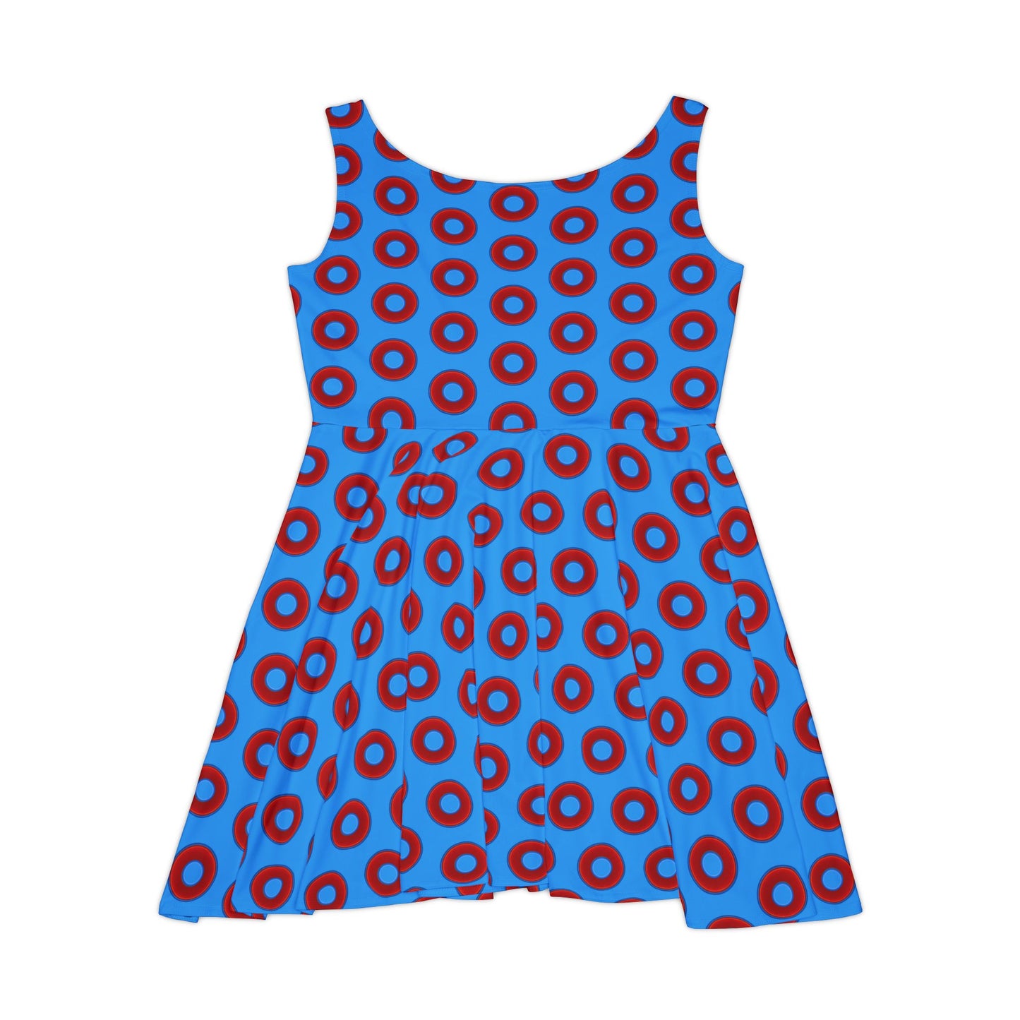 Women's Skater Donut Dress - vivid red donut print w/sky royal blue background