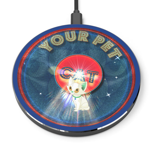 The Flow - Wireless Lumpy Donut Chargers - "Your Pet Donut Charger" - symmetrical feline donut w/dark blue background