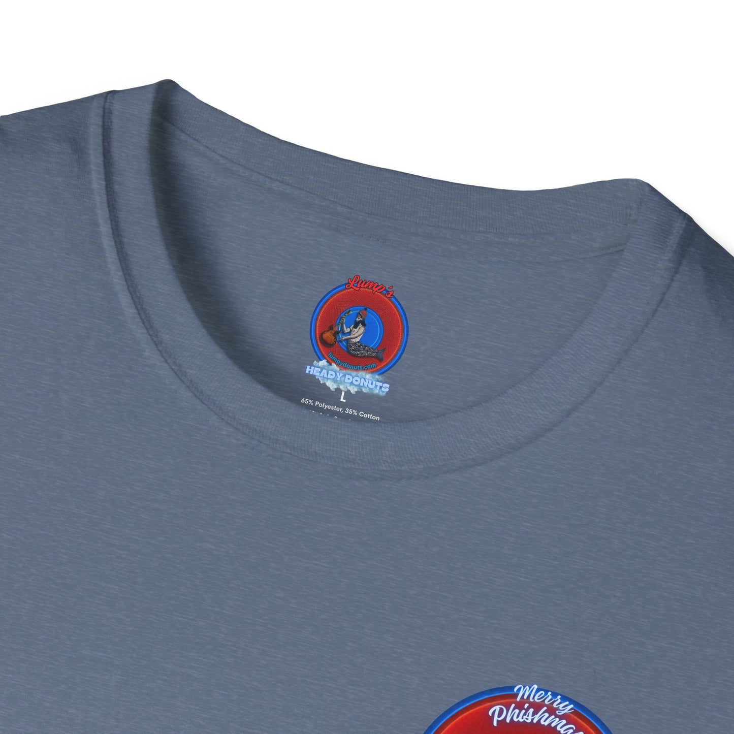 Classic Donut Tee - Unisex Soft-Style - "Phishmas Caroler's Tee " - vivid red/blue donut - variant 2