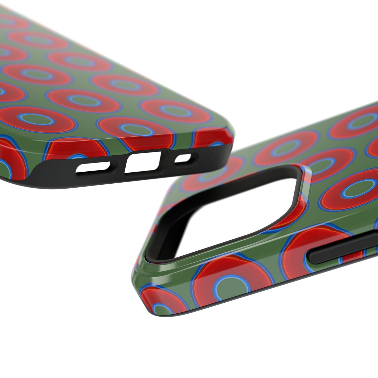 Impact-Resistant Lumpy Donut Case - red vivid donut print w/dark green background