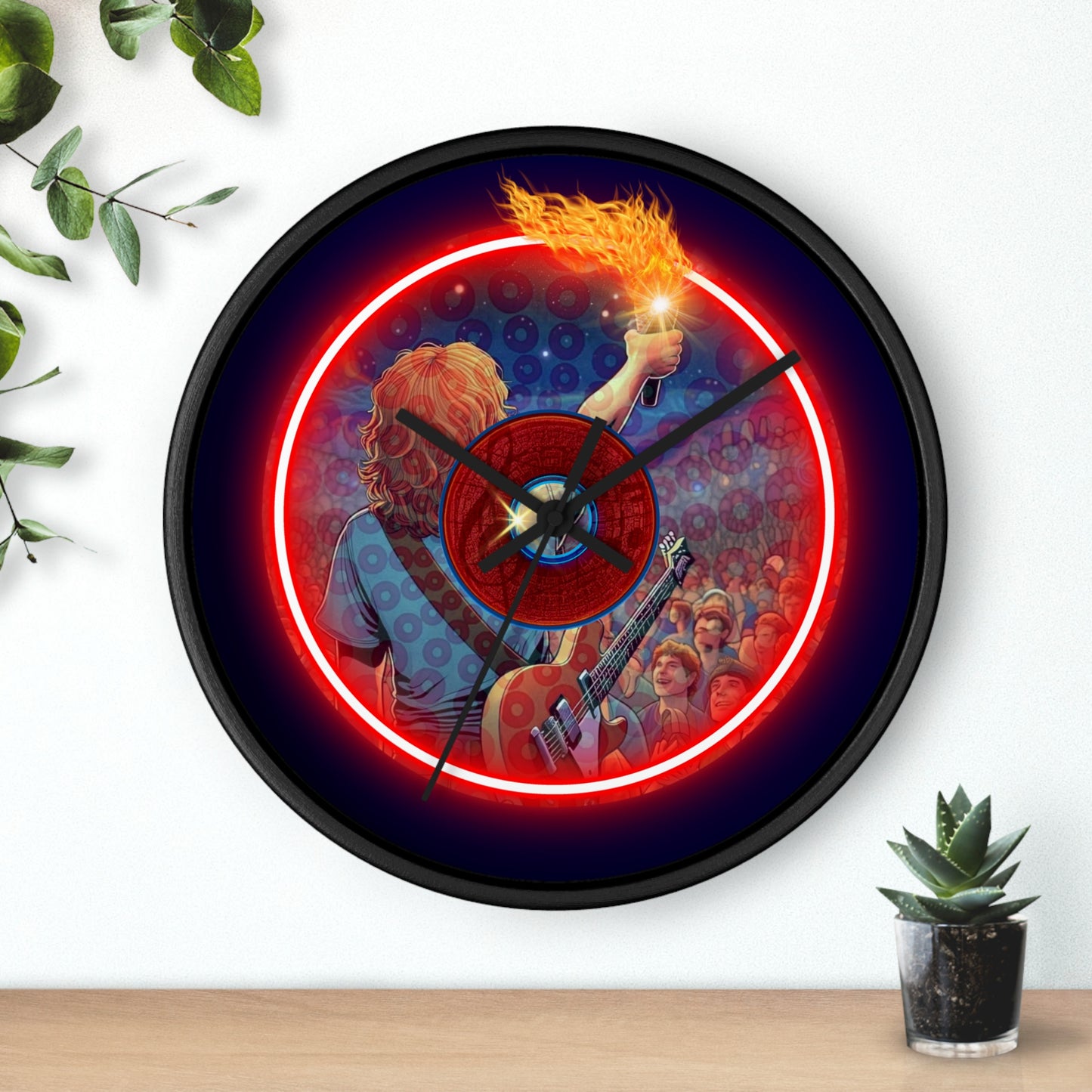 Lumpy Wall Clock - "The Torchbearer's Donut Clock" - red pic donut w/midnight blue background