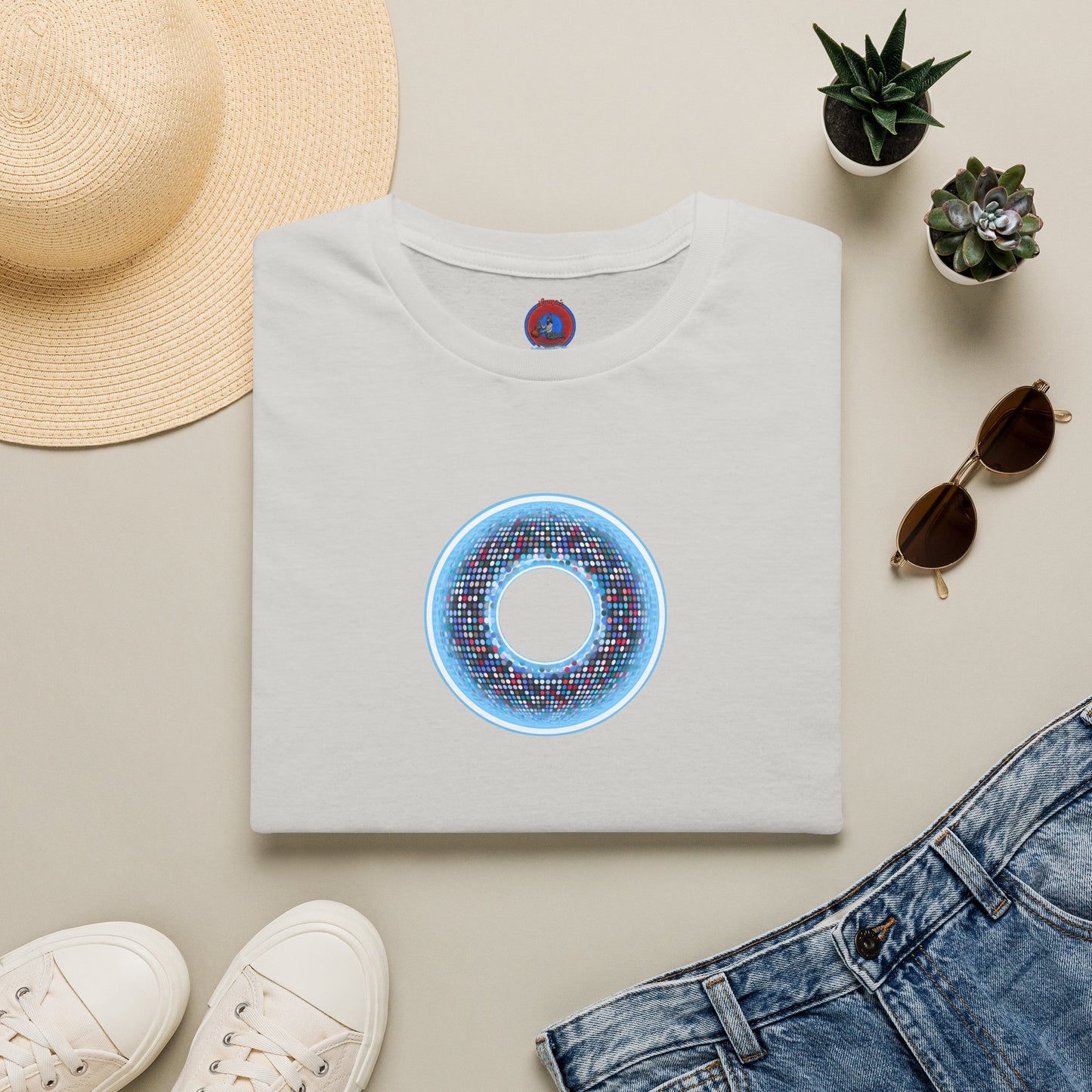 Classic Donut Tee - Unisex Soft-Style - "Microdot Donut" - light blue pixilated donut