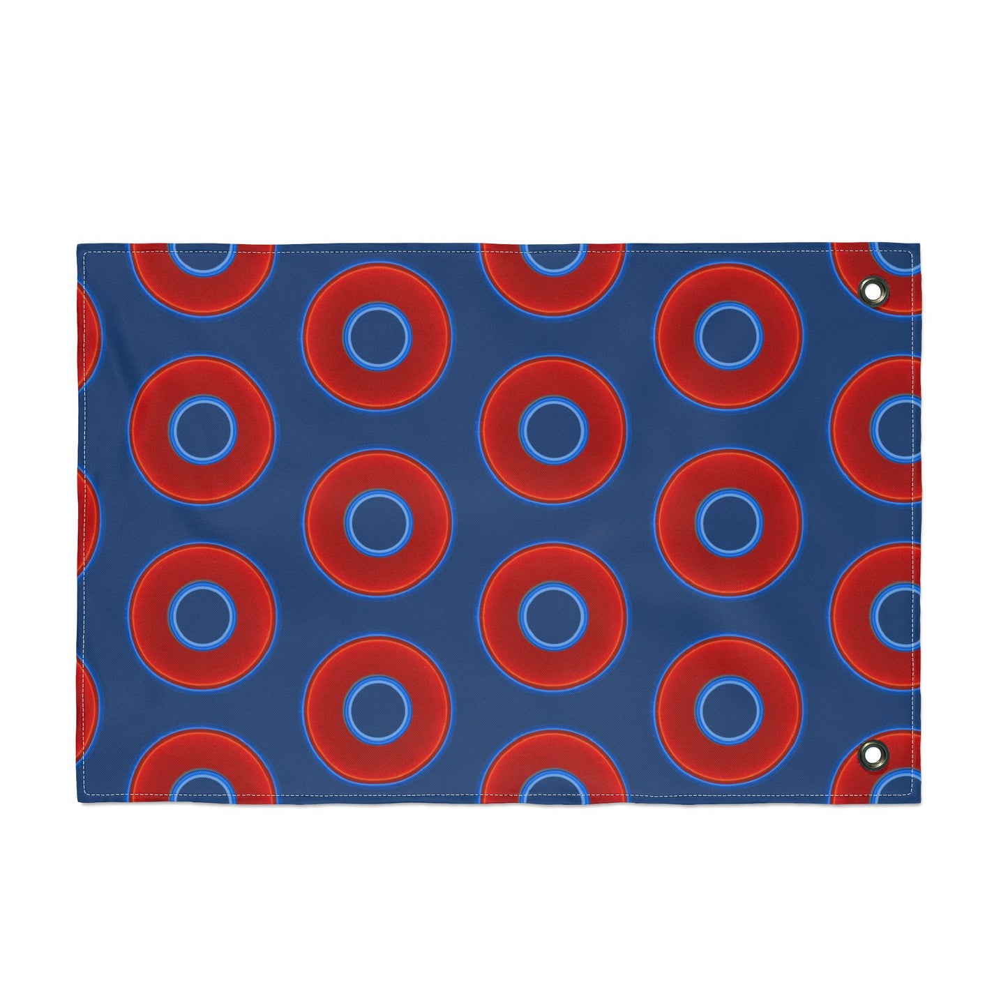 Lumpy Flagpole Sitters - Donut Flags [12" x 18"] - red vivid donut print w/Atlantic navy blue background