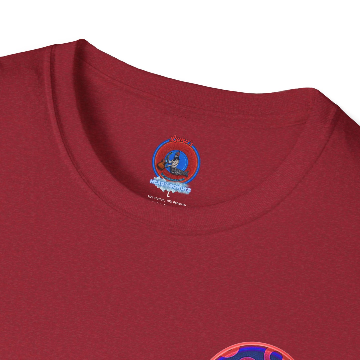 Classic Donut Tee - Unisex Soft-Style - "Wooked Cream - YEMSG Donut " - dark electric blue/red rustic paradox donut - variant 2