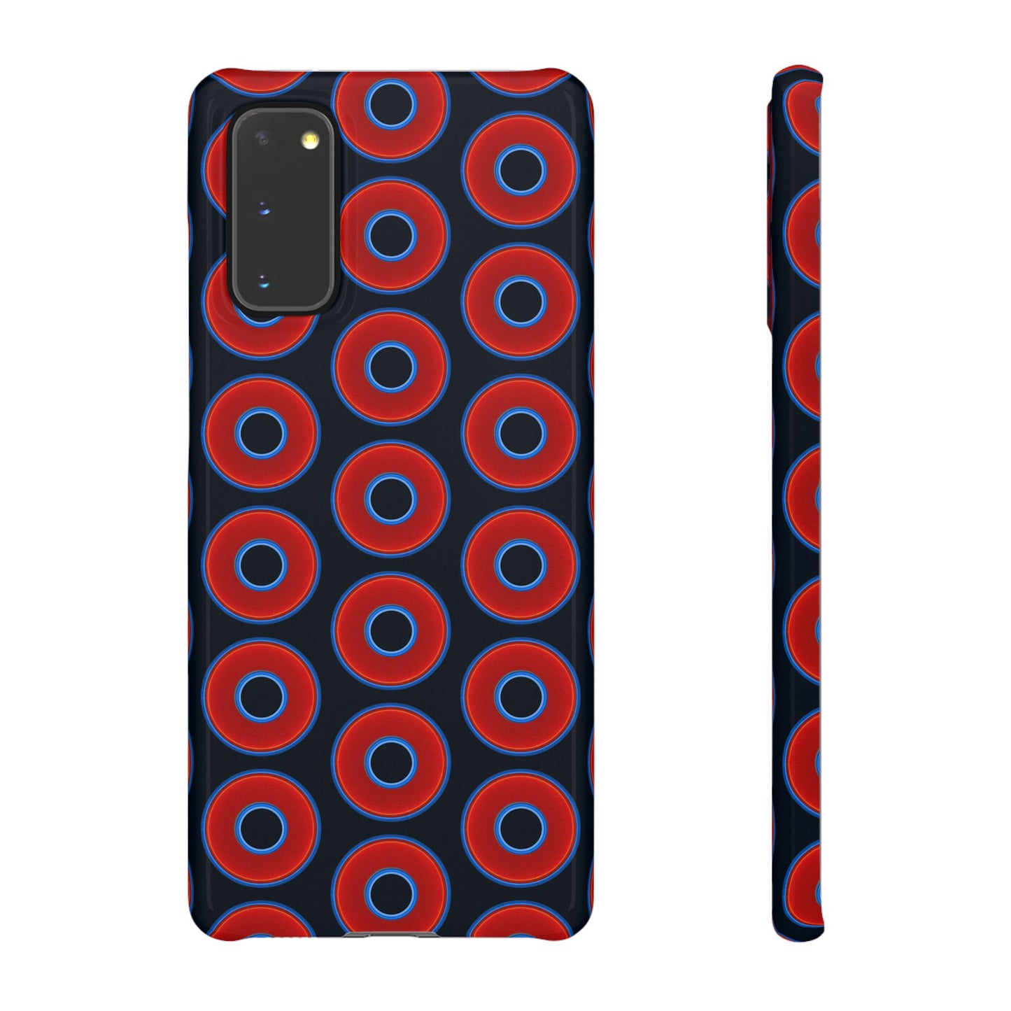 Lumpy Donut Snap Case - red vivid donut print w/blue charcoal background