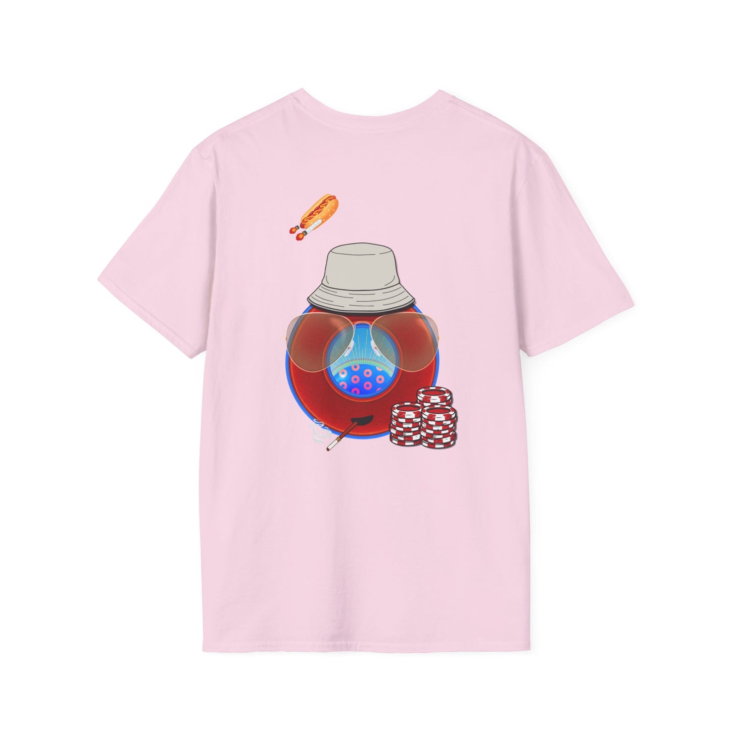 Classic Donut Tee - Unisex Soft-Style - "Gonzo Donut - Fear & Loathing in Gamehendge" -  vivid red donut w/raw dogger - variant 6