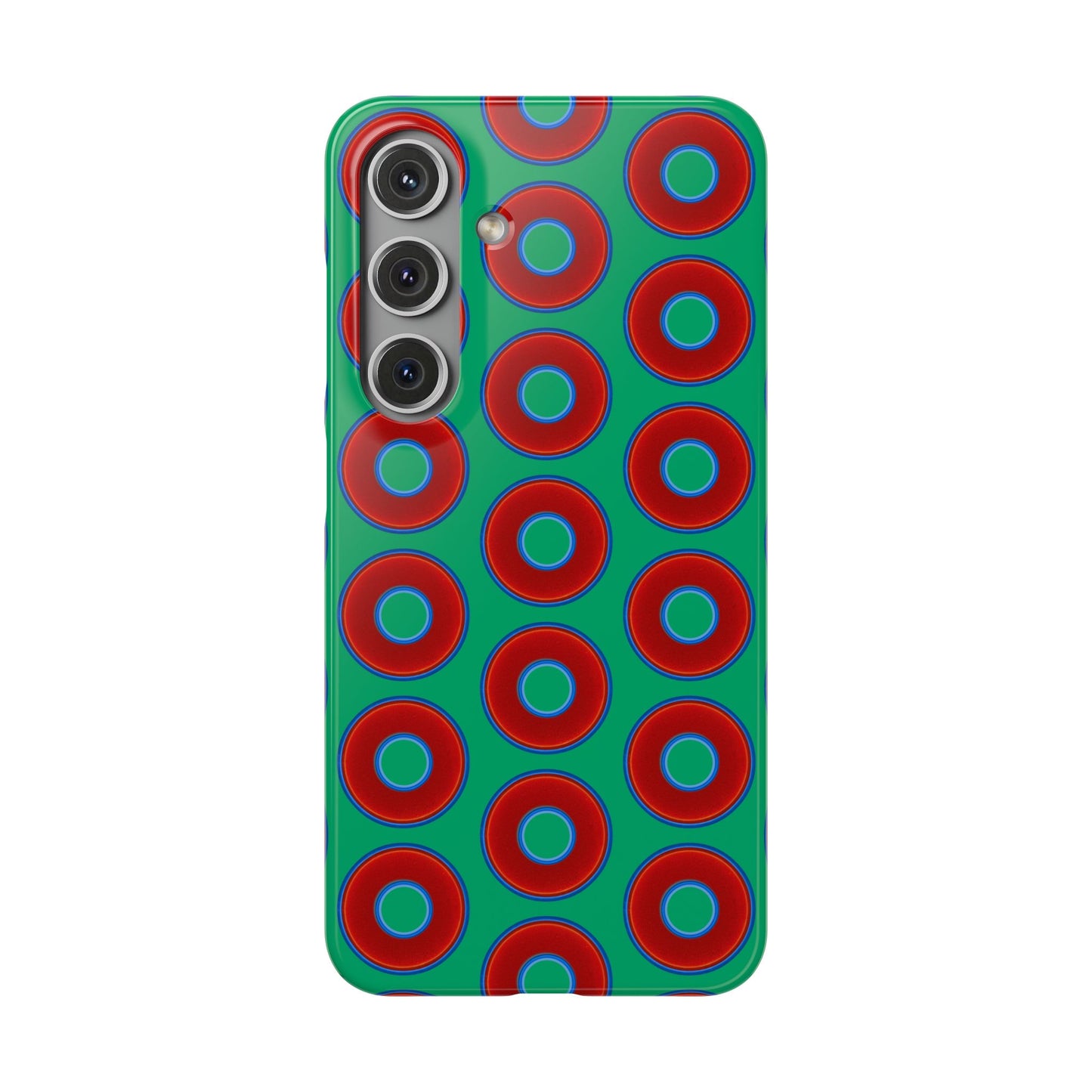 Lumpy Donut Snap Case - red vivid donut print w/jade green background