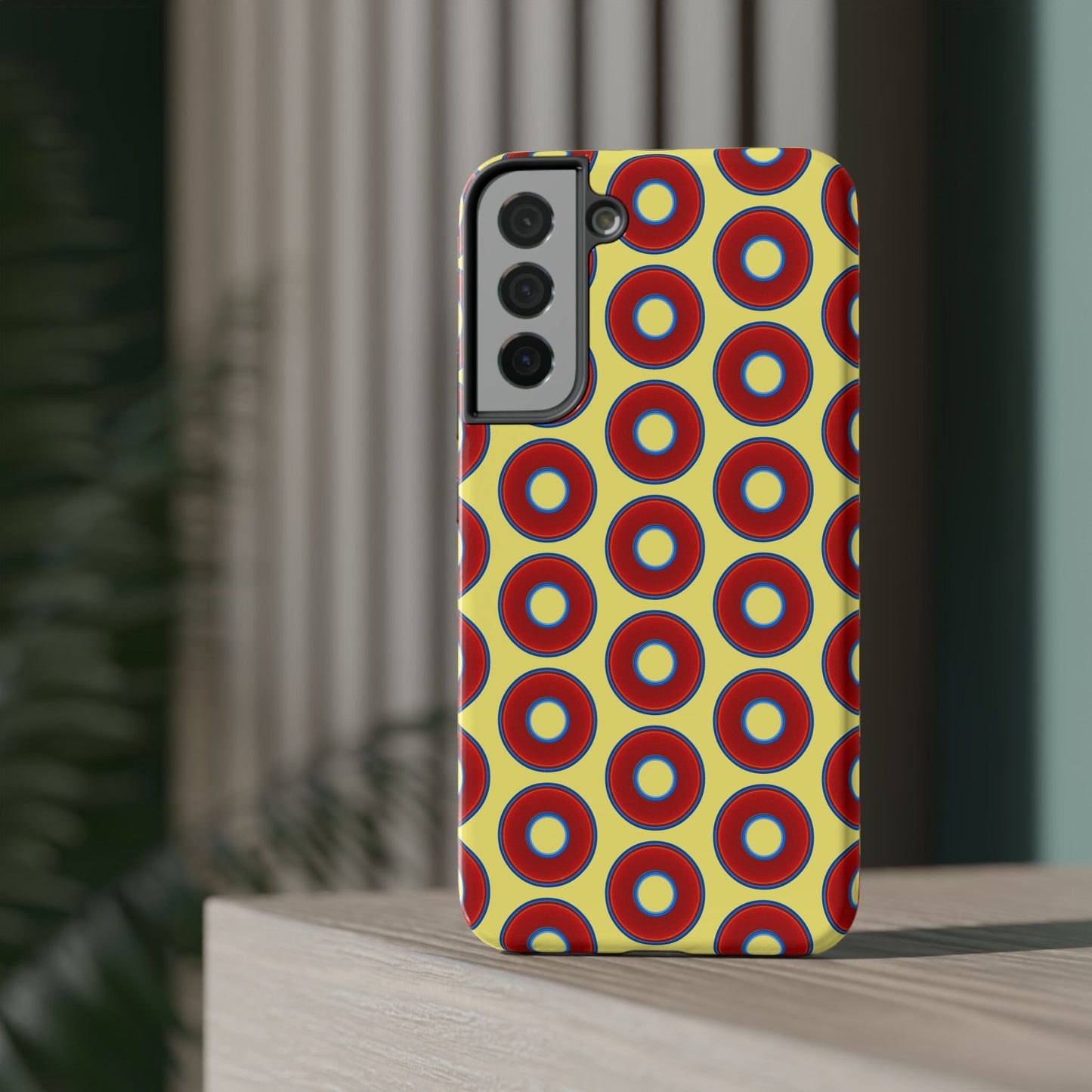 Impact-Resistant Lumpy Donut Case - red vivid donut print w/yellow background