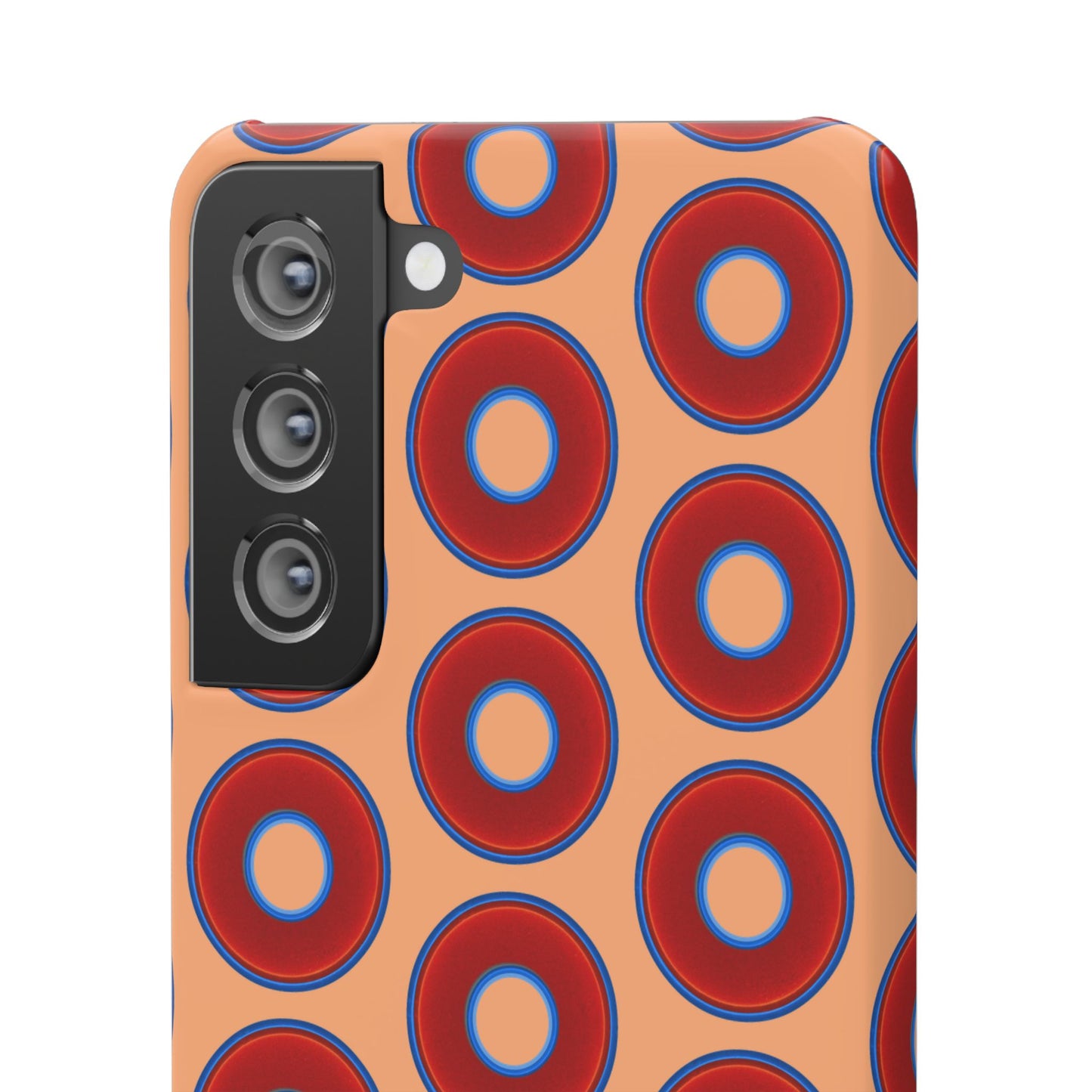 Lumpy Donut Snap Case - red vivid donut print w/peach background