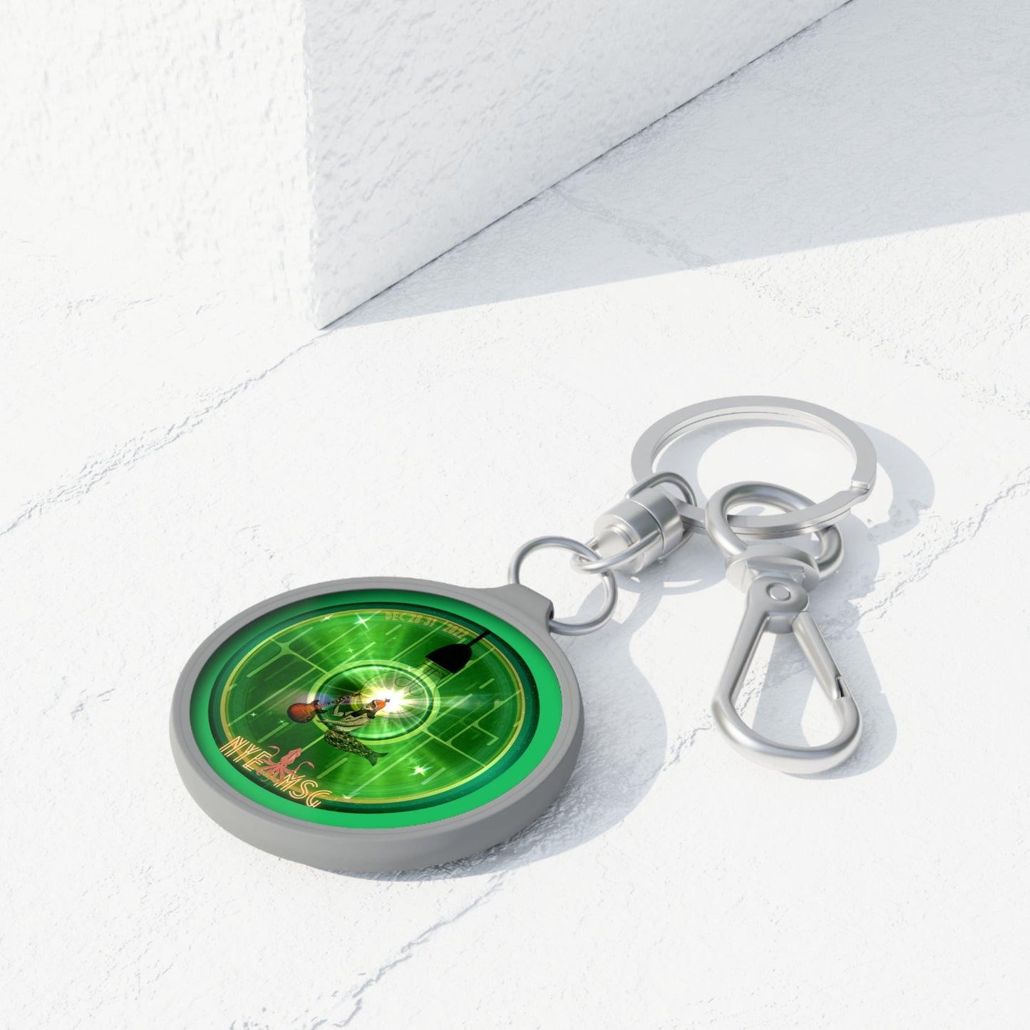 Lumpy Donut Keychain - "There was a party Dec 28-31 2022 in NYC, now tell me where were you" - series 1.0 - green reflective donut w/light on