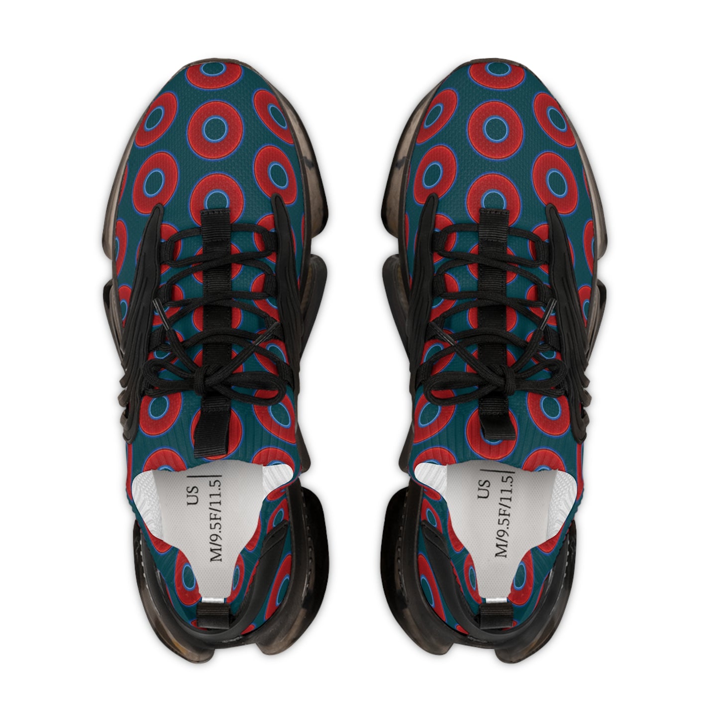 Donut Kicks - red vivid donut print w/midnight teal green background