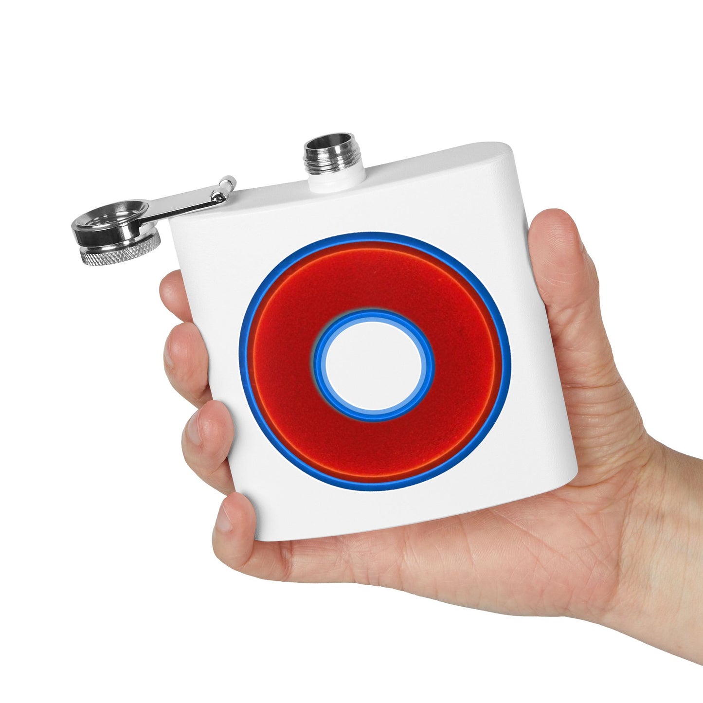 Lump's Donut Flask 6 oz - Vivid dark blue/red donut - [*w/your choice of 6 backgrounds]