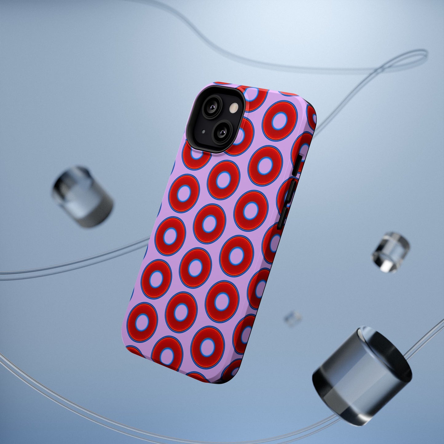 Impact-Resistant Lumpy Donut Case - red vivid donut print w/wisteria purple background