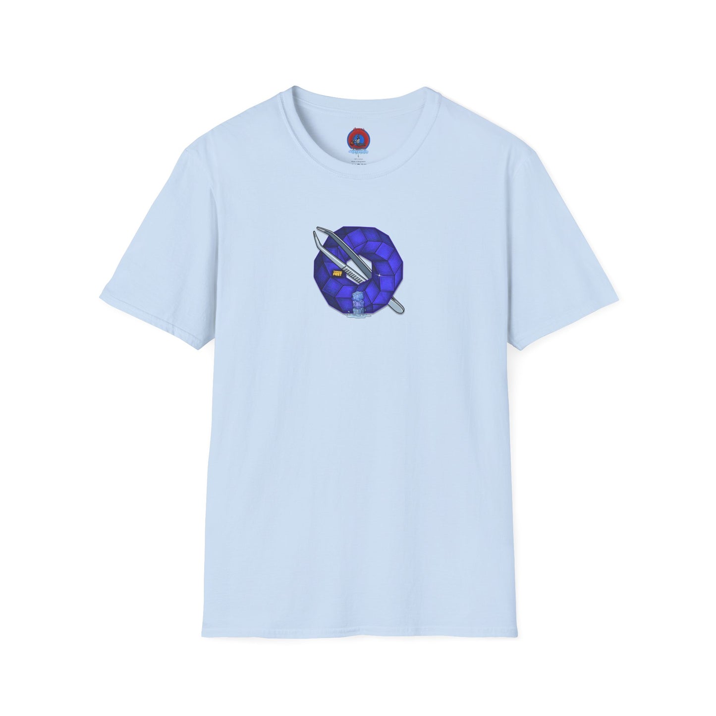 Classic Donut Tee - Unisex Soft-Style - "The Teasing Festivus Donut" - blue rustic cubed donut